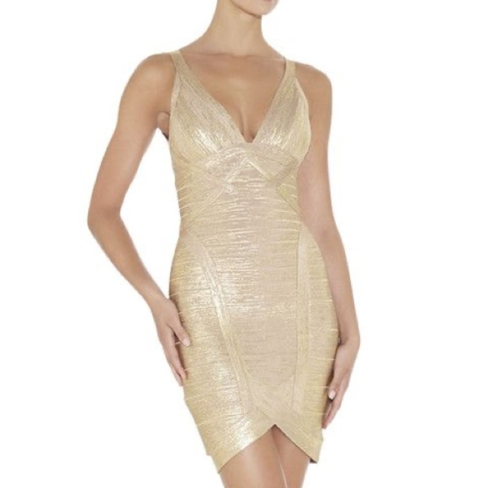 Hervé Léger Gold Metallic Bandage Dress – Size S